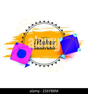 happy makar sankranti festival greeting with two kites Stock Vector