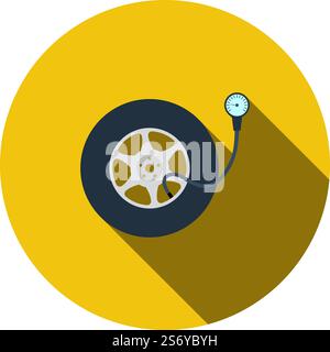 Tire Pressure Gage Icon. Flat Circle Stencil Design With Long Shadow. Vector Illustration. Stock Vector