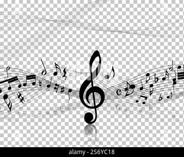 Musical Design Elements From Music Staff With Treble Clef And Notes in Black and White Colors. Vector Illustration. Stock Vector