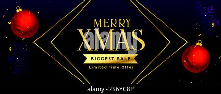 biggest christmas sale banner with realistic xmas ball Stock Vector