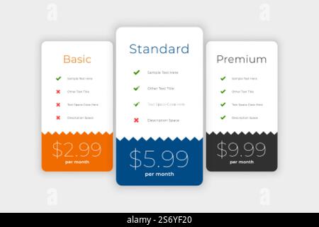 clean plans and pricing web comparison boxes Stock Vector