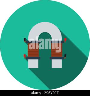 Electric Magnet Icon. Flat Circle Stencil Design With Long Shadow. Vector Illustration. Stock Vector