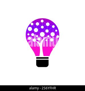 Tech tree bulb idea logo icon symbol inspiration template. Technology, nature, wireless, internet, network vector logo template. Stock Vector
