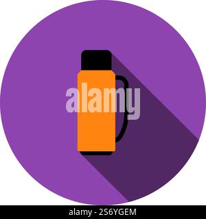 Alpinist Vacuum Flask Icon. Flat Circle Stencil Design With Long Shadow. Vector Illustration. Stock Vector