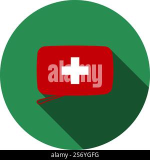 Alpinist First Aid Kit Icon. Flat Circle Stencil Design With Long Shadow. Vector Illustration. Stock Vector