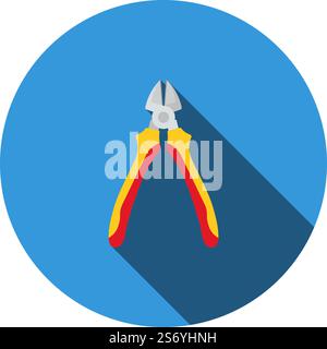 Side Cutters Icon. Flat Circle Stencil Design With Long Shadow. Vector Illustration. Stock Vector