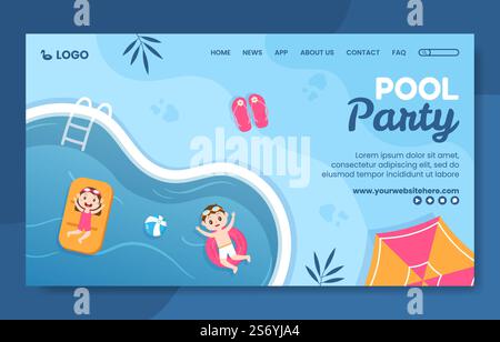 Summer Pool Party Social Media Landing Page Template Cartoon Background Vector Illustration Stock Vector