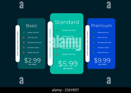 web comparison boxes of plans and pricing Stock Vector