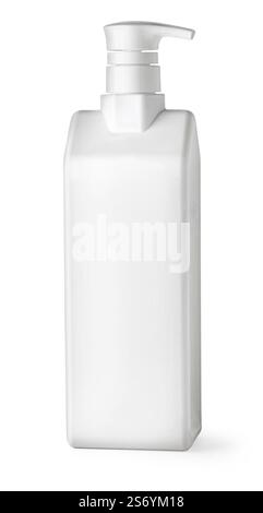 Blank white plastic bottle with dispenser isolated on white background Stock Photo