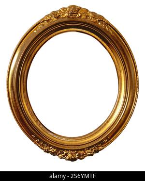 Oval golden frame for paintings, mirrors or photos cut out Stock Photo