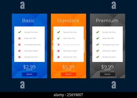 modern plans and pricing subscription comparision template Stock Vector