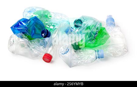 Crumpled empty plastic bottles on a white background witth clipping path Stock Photo