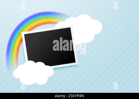 photo frame with rainbow and clouds background Stock Vector