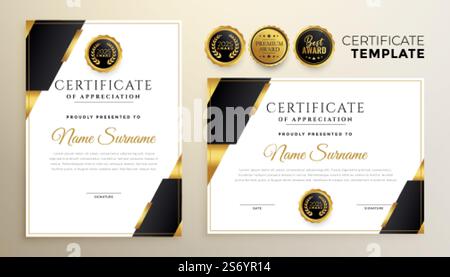 Professional black and golden diploma certificate template in premium style Stock Vector