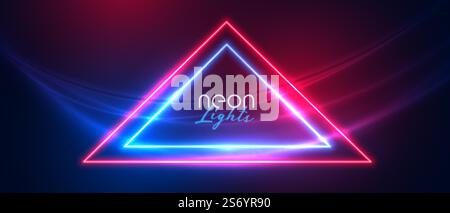 abstract neon triangle with wave lights banner Stock Vector