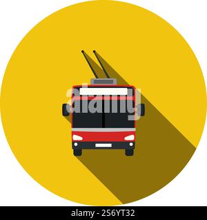 Trolleybus Icon. Flat Circle Stencil Design With Long Shadow. Vector Illustration. Stock Vector