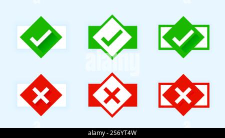 flat style check mark and cross buttons Stock Vector