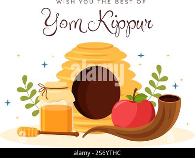 Yom Kippur Celebration Hand Drawn Cartoon Flat Illustration to Day of Atonement in Judaism on Background Design Stock Vector