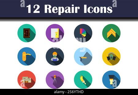 Repair Icon Set. Flat Design With Long Shadow. Vector illustration. Stock Vector