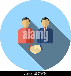 Two Man Making Deal Icon. Flat Circle Stencil Design With Long Shadow. Vector Illustration. Stock Vector