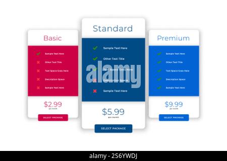 modern comparision plans and pricing template Stock Vector