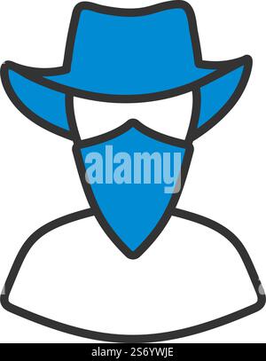 Cowboy With A Scarf On Face Icon. Editable Bold Outline With Color Fill Design. Vector Illustration. Stock Vector