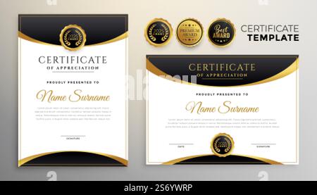 premium black and golden diploma certificate multipurpose template Stock Vector