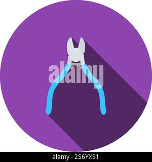 Side Cutters Icon. Flat Circle Stencil Design With Long Shadow. Vector Illustration. Stock Vector