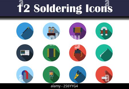 Soldering Icon Set. Flat Design With Long Shadow. Vector illustration. Stock Vector