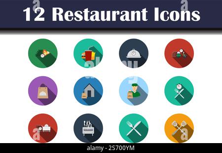 Restaurant Icon Set. Flat Design With Long Shadow. Vector illustration. Stock Vector