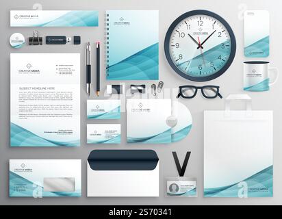 big set of professional brand identity business stationery items Stock Vector