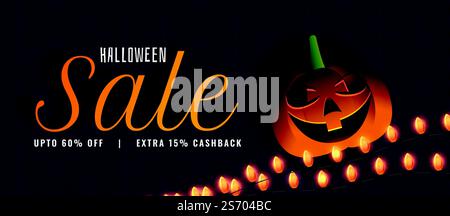 creative halloween sale banner with pumpkin and light decoration Stock Vector