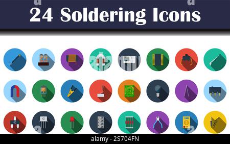 Soldering Icon Set. Flat Design With Long Shadow. Vector illustration. Stock Vector