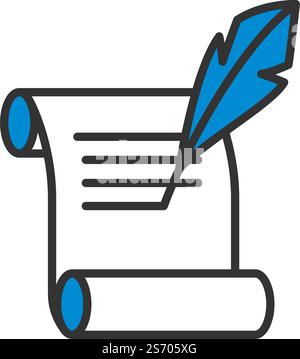 Feather And Scroll Icon. Editable Bold Outline With Color Fill Design. Vector Illustration. Stock Vector