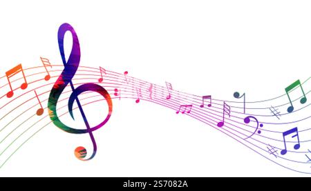 musical pentagram sound waves notes background Stock Vector