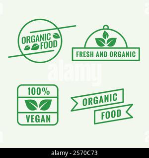 set of organic food labels in line style Stock Vector