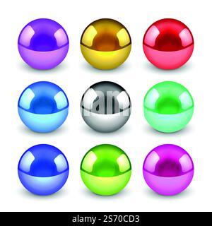 3d shiny metallic balls set Stock Vector