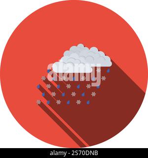 Rain With Snow Icon. Flat Circle Stencil Design With Long Shadow. Vector Illustration. Stock Vector