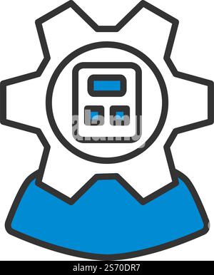 Analyst With Gear Hed And Calculator Inside Icon. Editable Bold Outline With Color Fill Design. Vector Illustration. Stock Vector