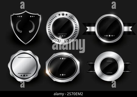 blank silver shiny labels and badges design Stock Vector