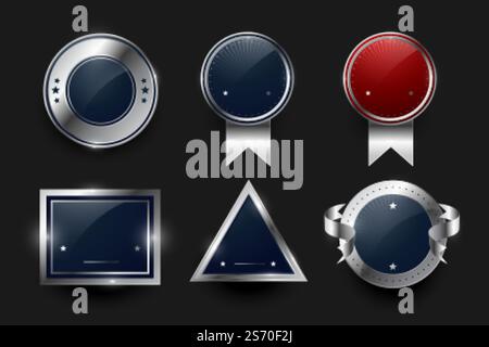 collection of silver labels and badges design Stock Vector
