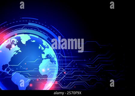 technology background with earth and circuit diagram Stock Vector