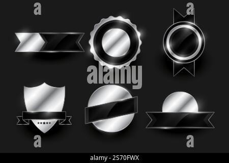 set of shiny silver labels and badges design Stock Vector