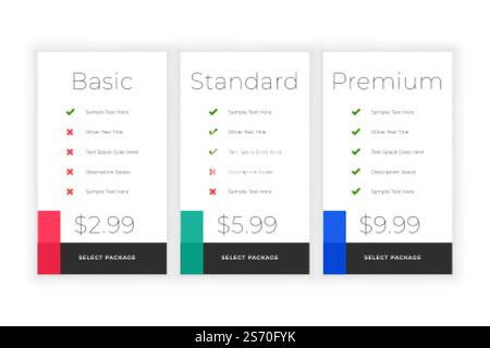 minimal web plans and pricing comparision template design Stock Vector