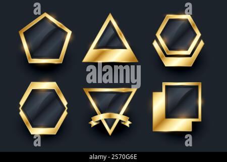 set of golden empty badges and labels design Stock Vector