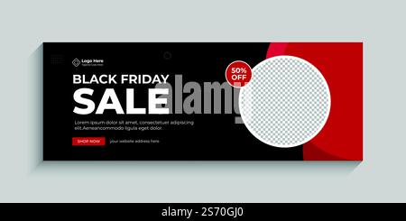 Black Friday sale web banner and cover ads, can use for social media, social media post design template black and red color. Stock Vector