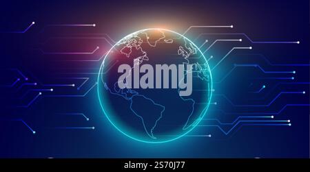 digital global connection network technology background design Stock Vector