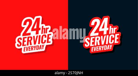 24 hour service everyday concept sticker design Stock Vector