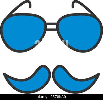 Glasses And Mustache Icon. Editable Bold Outline With Color Fill Design. Vector Illustration. Stock Vector