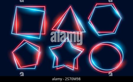 shiny neon frames set in various geometric shapes Stock Vector